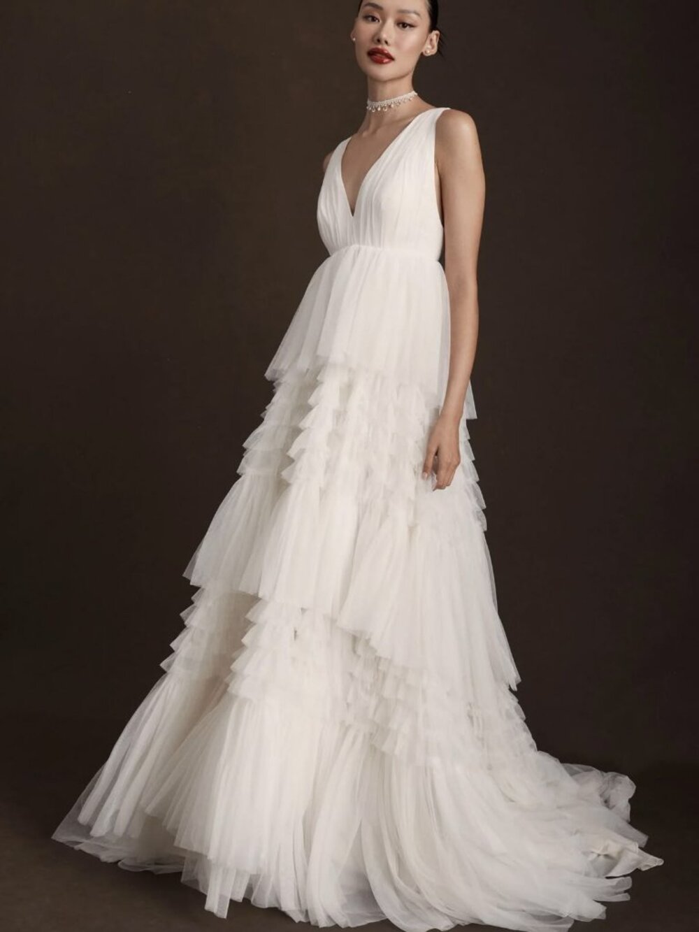 BHLDN Tinka Tiered V-Neck Tulle Wedding Gown Size 8